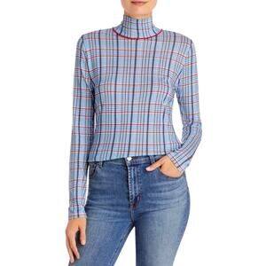 Rag & Bone Plaid Shaw Mock Turtleneck Top Light Blue Red Women's Small Academia